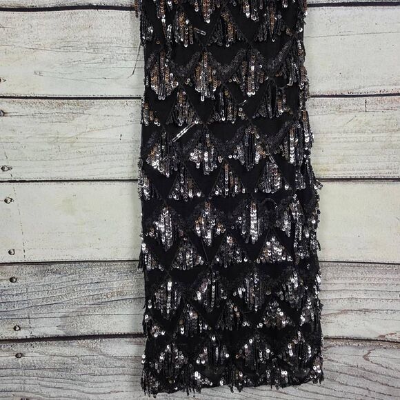 Crystal Doll Womens Sequin Fringe Mini Dress Black S - Picture 2 of 7